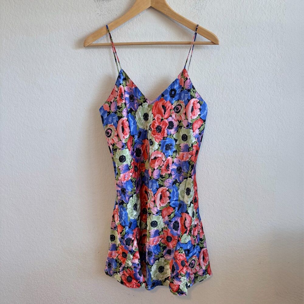 VICTORIA'S SECRET Vintage Gold Label Floral Satin Mini Slip Dress Womens Medium